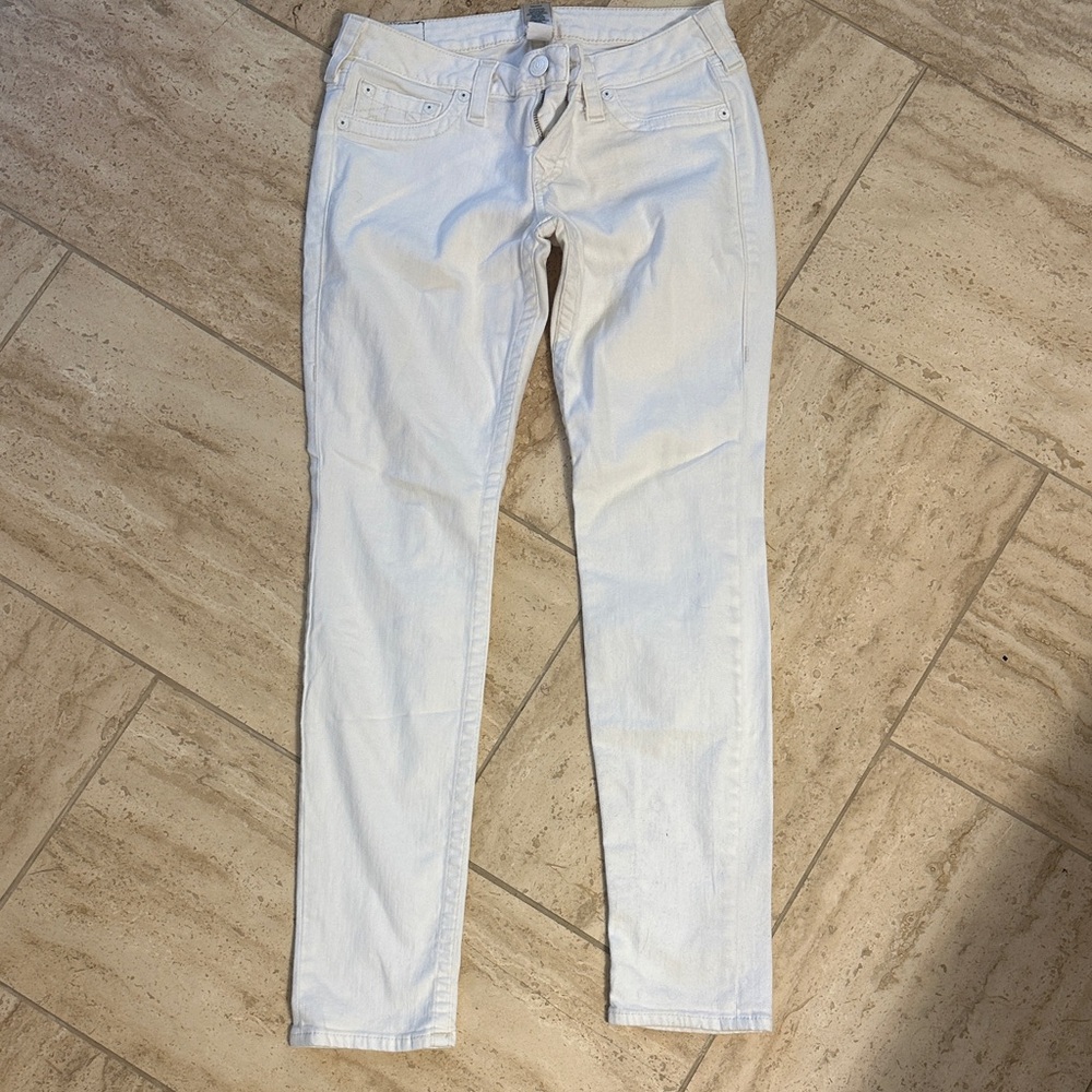 True Religion Women's Light Cream Skinny Jeans